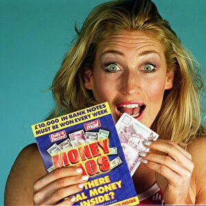 Money Bags cash game January 1998 Ali Paton Siren from Gladiators with twenty pound note