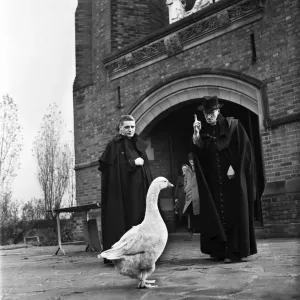 Monsignor Dunne and Victor outside St Gregorys, Preston Print