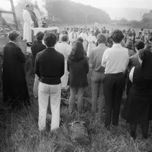 Morning service at the pop festival on the Isle of Wight Morning service at the pop festival on the Isle of Wight