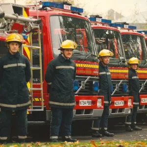 The Morpeth Fire Brigade takes delivery of a fleet of new fire engines - left to right The Morpeth Fire Brigade takes delivery of a fleet of new fire engines - left to right