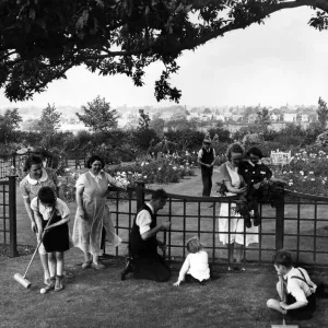 Evacuees at Alsager Hall Gardens, 9th September 1939 Print Evacuees at Alsager Hall Gardens, 9th September 1939 Print