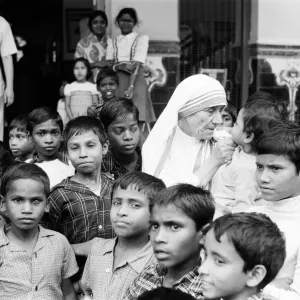 Mother Teresa in Calcutta during a visit from The Prince of Wales. December 1980