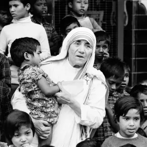 Mother Teresa in Calcutta during a visit from The Prince of Wales. December 1980