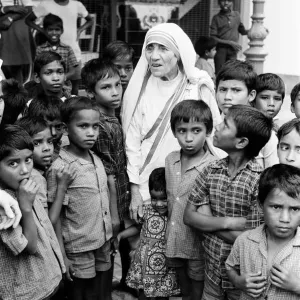 Mother Teresa in Calcutta during a visit from The Prince of Wales. December 1980