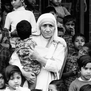Mother Teresa in Calcutta during a visit from The Prince of Wales. December 1980