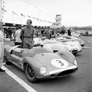 Motor car racing at Goodwood. Cars on the starting grid before the race June