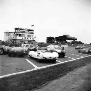 Motor car racing at Goodwood. Chichester, West Sussex. The start of Event 3 Motor car racing at Goodwood. Chichester, West Sussex. The start of Event 3