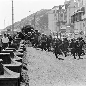 Motor cycle rowdies in Folkestone. Pictured, running through the gardens of the Royal