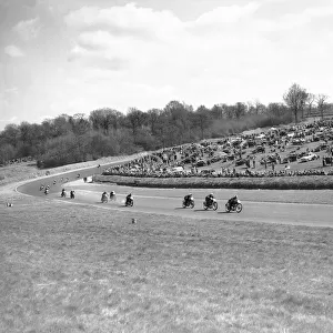 Motorcycle racing on the newly lengthen track at Brands Hatch, Kent