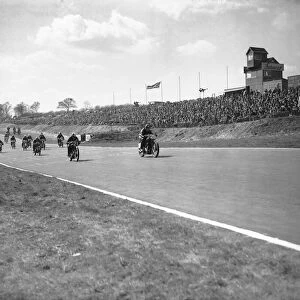 Motorcycle racing on the newly lengthen track at Brands Hatch, Kent