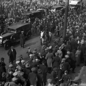 Mounted police direct pedestrians in London, on the 10th day of the General Strike Mounted police direct pedestrians in London, on the 10th day of the General Strike