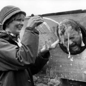 Mr Doug Chapman of the Hastings Arms, Seaton Delaval in the stocks for charity on 31st
