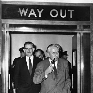 Mr. Harold Wilson and Mr. Herbert Bowden entering the conference room at London Airport