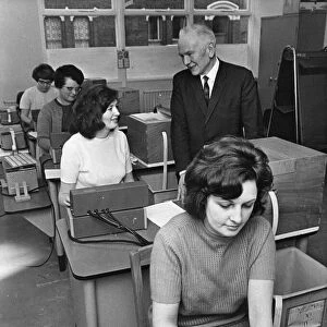 Mr Morris talks with operators at new computer centre, Liverpool, Circa 1970