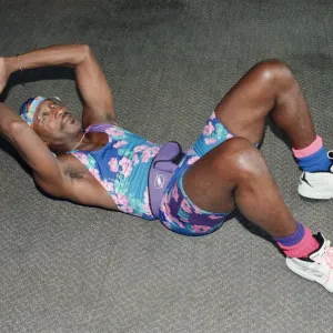 Mr Motivator Derek Evans performing floor exercises. 9th September 1996