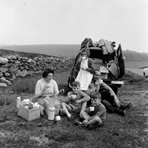 Mr and Mrs Geoffrey Bonnett of Ely, Cambridgeshire, stop for a picnic on the roadside