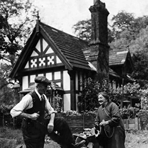 Mr. and Mrs. Green outside Swiss Cottage, Tittensor, Staffordshire