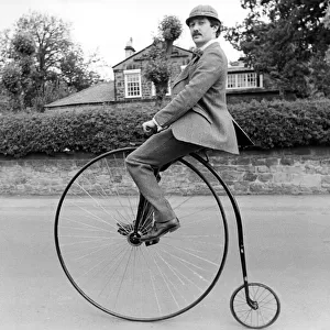 Mr. Peter Golding, of Jesmond, Newcastle, with his penny farthing at the transport