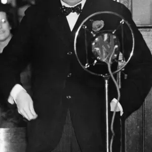 Mr Winston Churchill seen here at the Dingle Lane School addressing a meeting in support Mr Winston Churchill seen here at the Dingle Lane School addressing a meeting in support