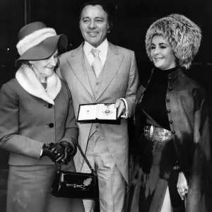 Richard Burton, Elizabeth Taylor and Mrs James with C.B.E. Print 1970 Richard Burton, Elizabeth Taylor and Mrs James with C.B.E. Print 1970
