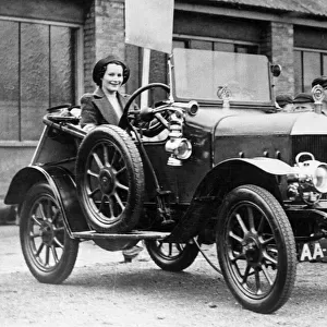 Mrs Kay Petre, the famous Brooklands driver seen here behind the wheel of a 1913 Morris