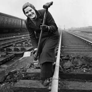 Mrs M Hampton, one of the first women gangers with LNER