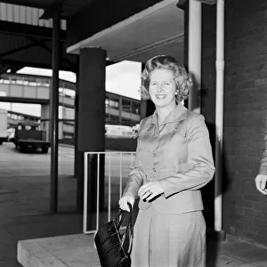 Mrs Margaret Thatcher, leader of the Conservative Party, arrives at Heathrow Airport