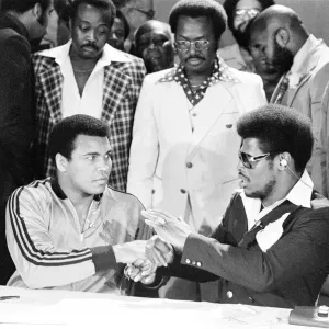 Muhammad Ali and Leon Spinks ahead of the second fight to be held at the Superdome in