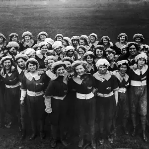 Munitions girls seen here posing for the camera after their daily physical exercises Munitions girls seen here posing for the camera after their daily physical exercises