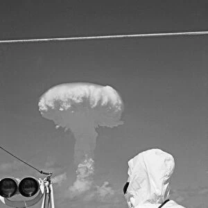 A mushroom cloud rises over the Pacific moments after the detonation of Britain