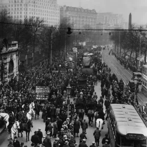 A National Unemployment demonstration showing the procession moving along the Embankment A National Unemployment demonstration showing the procession moving along the Embankment