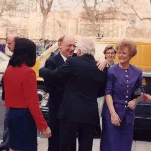 Neil Kinnock and wife Glenys meet Richard Attenborough at Labour party rally - April 1992 Neil Kinnock and wife Glenys meet Richard Attenborough at Labour party rally - April 1992