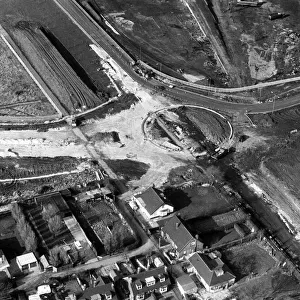 The new A66 bypass road roundabout under construction in Grangetown. 17th March 1986