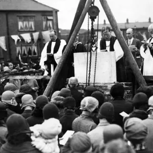 New Anfield church. The Lord Bishop of Warrington dedicating the foundation stone of New Anfield church. The Lord Bishop of Warrington dedicating the foundation stone of