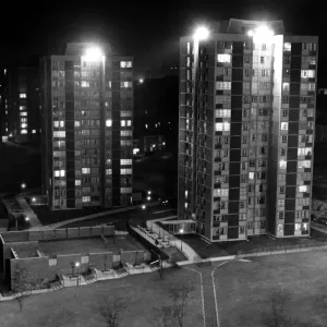 A new system of floodlighting at the high rise flats at Cruddas Park Housing Estate in A new system of floodlighting at the high rise flats at Cruddas Park Housing Estate in