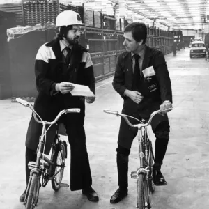 A 1979 Print of Ford Workers on Bicycles at Bridgend