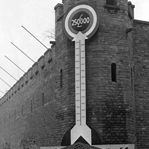 A new landmark for Cardiff, the Empire Games appeal sign stands outside the castle walls