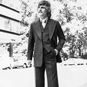 The new look suit for 1974 for Britains fashionable young men designed by Hardy