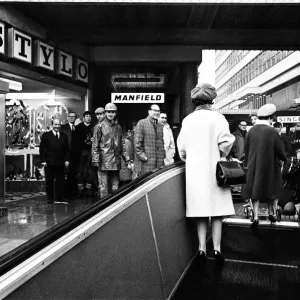 A new moving pavement in Leeds, West Yorkshire. 24th March 1964