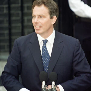 New Prime Minister Tony Blair outside 10 Downing Street after the Labour Party had won