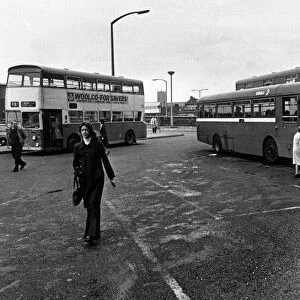 New Strand bus depot, Bootle, Liverpool. 29th September 1976