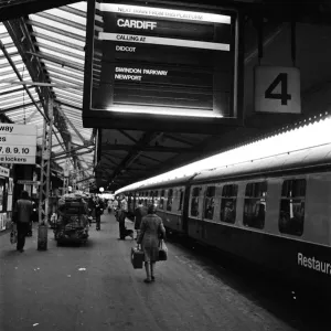 New train indicator boards at Reading Station. January 1975
