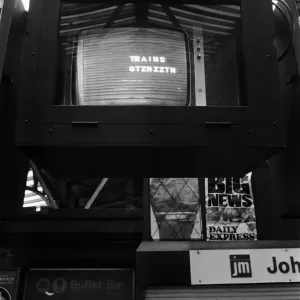 New train indicator boards at Reading Station. January 1975