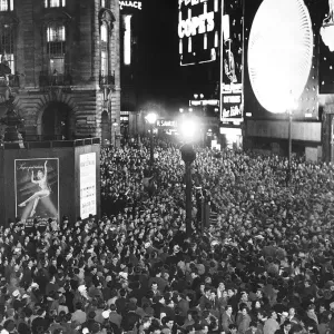 New Year Celebrations 1960 Piccadilly Circus as the midnight crowds mass to see