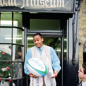 New Zealand rugby player Jonah Lomu visiting Rugby. Pictured outside the Rugby Football