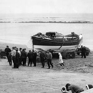 The Newbiggin lifeboat Richard Ashley is hauled back to its shed after a rescue attempt