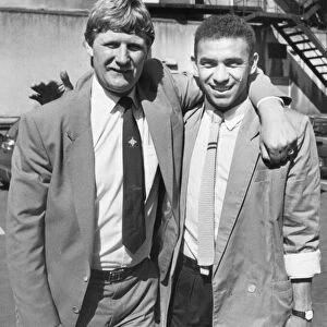 Newcastle United player Mirandinha with Willie McFaul 28 August 1987