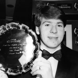Newcastle Uniteds Chris Waddle receives his prize for coming third in the North East Newcastle Uniteds Chris Waddle receives his prize for coming third in the North East