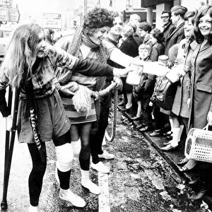 Newcastle University students taking part in the rag week procession in 1970