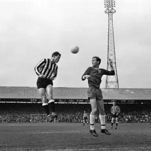 Newcastle v Fulham. Newcastle centre half John McGrath (left